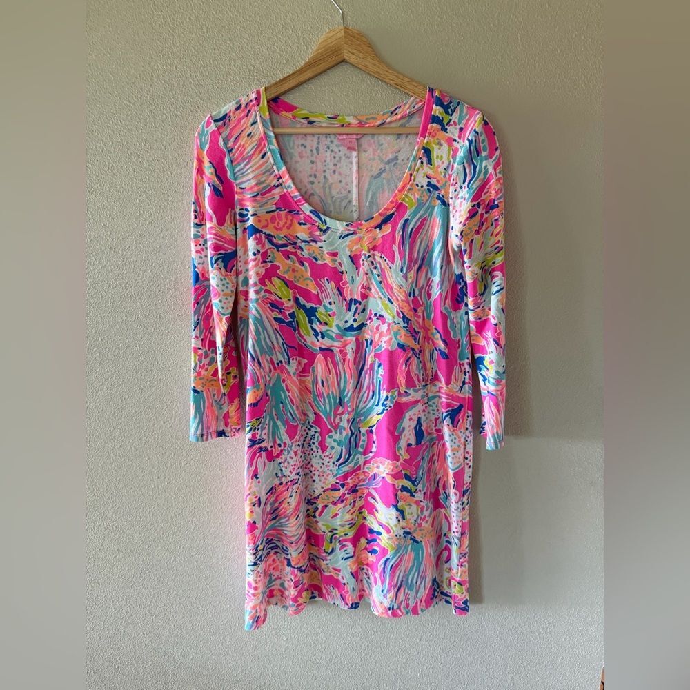 Lilly Pulitzer Devon Scoop Neck Dress in Tiki Pink Multicolor Abstract Size XS